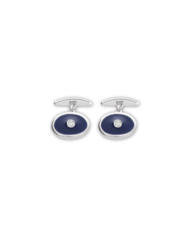Gemelos Plata, Circonita Y Esmalte Azul