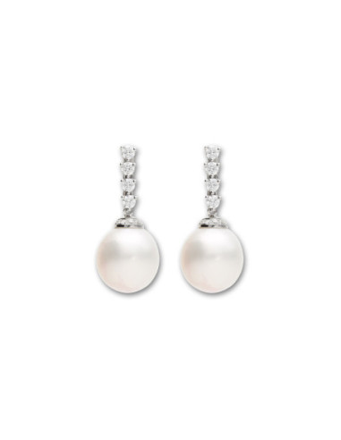 Pendientes Oro Blanco, Diamantes Y Perla Australiana