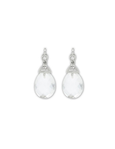 Pendientes Oro Blanco, Diamantes Y Cuarzo
