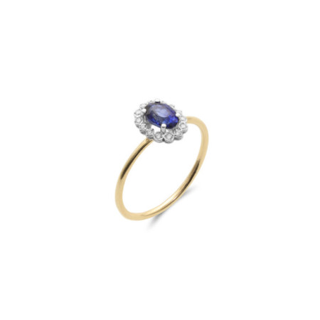 Anillo Oro Amarillo-Blanco, Zafiro Y Diamantes. Género: Mujer. Material: Oro amarillo,Oro blanco. Piedras: Diamantes,Zafiros