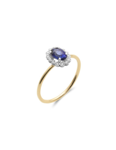 Anillo Oro Amarillo-Blanco, Zafiro Y Diamantes