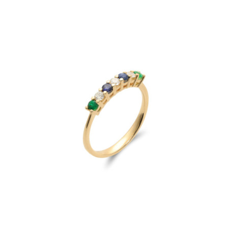 Anillo Oro Amarillo, Esmeraldas, Diamantes Y Zafiros. Género: Mujer. Material: Oro amarillo. Piedras: Diamantes,Zafiros,Esmeraldas
