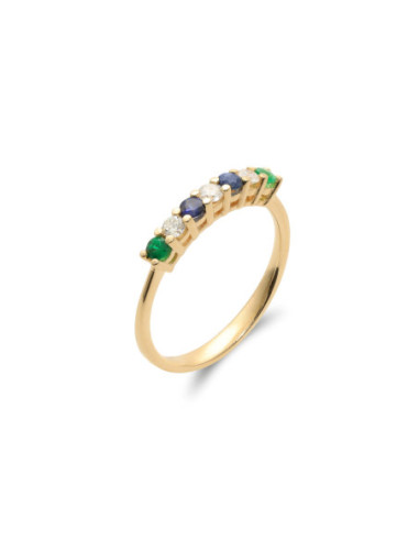 Anillo Oro Amarillo, Esmeraldas, Diamantes Y Zafiros