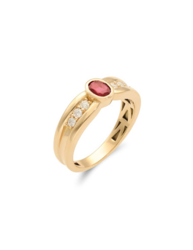 Anillo Oro Amarillo, Rubí Y Diamantes