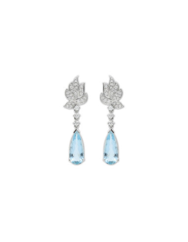 Pendientes Oro Blanco, Aguamarina Y Diamantes