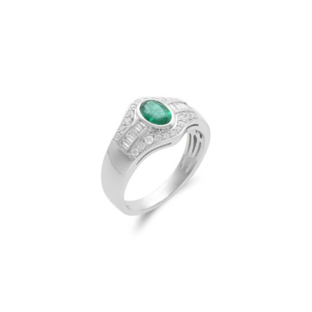 Anillo Oro Blanco, Esmeralda Y Diamantes. Género: Mujer. Material: Oro blanco. Piedras: Diamantes,Esmeraldas