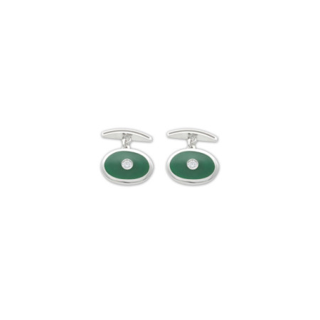 Gemelos Plata, Circonita Y Esmalte Verde. Género: Hombre. Material: Plata. Piedras: Circonitas