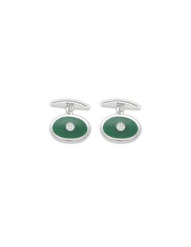 Gemelos Plata, Circonita Y Esmalte Verde