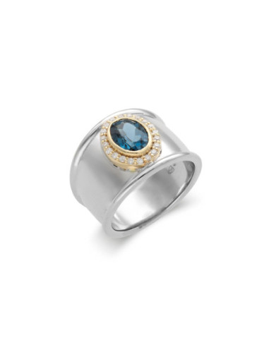 Anillo Oro Blanco-Amarillo, Topacio Y Diamantes
