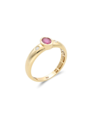 Anillo Oro Amarillo, Rubí Y Diamantes