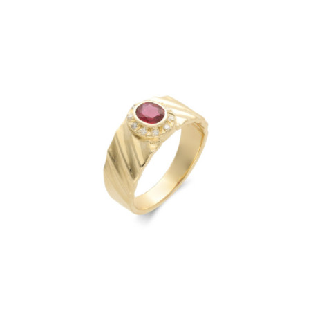 Anillo Oro Amarillo, Rubí Y Diamantes. Género: Mujer. Material: Oro amarillo. Piedras: Diamantes,Rubies