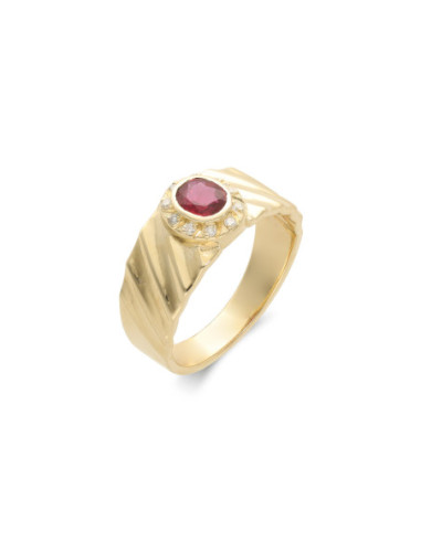 Anillo Oro Amarillo, Rubí Y Diamantes