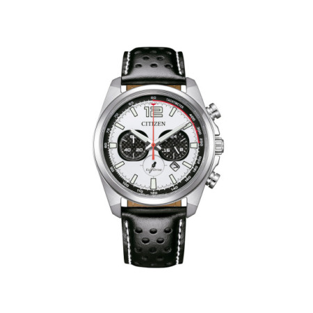 Reloj Citizen Active Sport Chrono CA4640-09A. Género: Hombre. Material: Acero. Tamaño: De 39mm a 42mm. Correa: Piel. Color esfera: Blanco. Estilo: Deportivo. Movimiento: Eco Drive. Características técnicas: Hora y segundero,Calendario,Cronógrafo,Reserva de marcha
