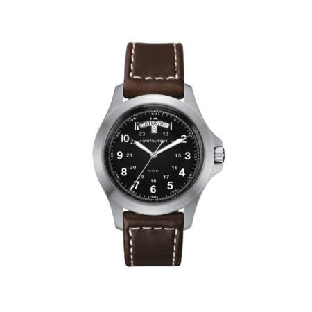 Reloj Hamilton Khaki Field King H64451533. Género: Hombre. Material: Acero. Tamaño: De 39mm a 42mm. Correa: Piel. Color esfera: Negro. Estilo: Casual. Movimiento: Automático. Características técnicas: Hora y segundero,Calendario