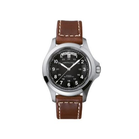 Reloj Hamilton Khaki Field King Auto H64455533. Género: Mujer,Hombre. Material: Acero. Tamaño: De 39mm a 42mm. Correa: Piel. Color esfera: Negro. Estilo: Casual,Clásico. Movimiento: Automático. Características técnicas: Hora y segundero,Calendario