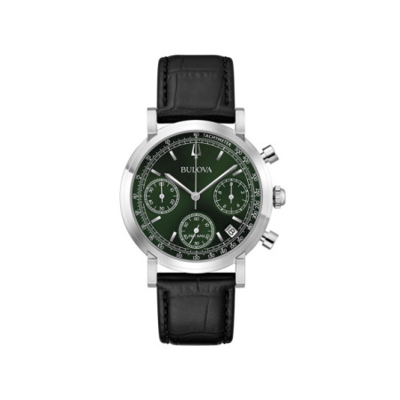 Reloj Bulova Classic Misc 96B457. Género: Hombre. Material: Acero. Tamaño: De 39mm a 42mm. Correa: Piel. Color esfera: Verde. Estilo: Casual. Movimiento: Cuarzo. Características técnicas: Hora y segundero,Calendario,Cronógrafo
