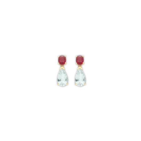 Pendientes Oro Amarillo, Rubí Y Aguamarina. Género: Mujer. Material: Oro amarillo. Piedras: Rubies,Aguamarinas