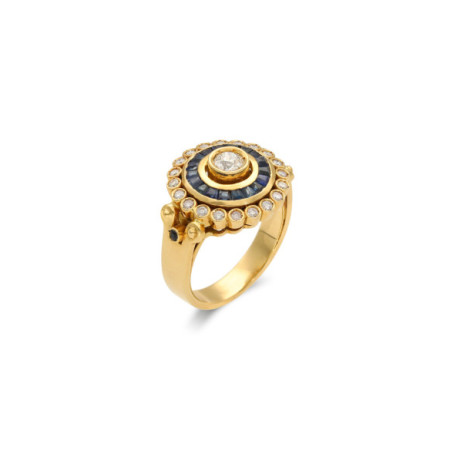 Anillo Oro Amarillo, Zafiros Y Diamantes. Género: Mujer. Material: Oro amarillo. Piedras: Diamantes,Zafiros