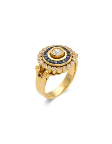 Anillo Oro Amarillo, Zafiros Y Diamantes