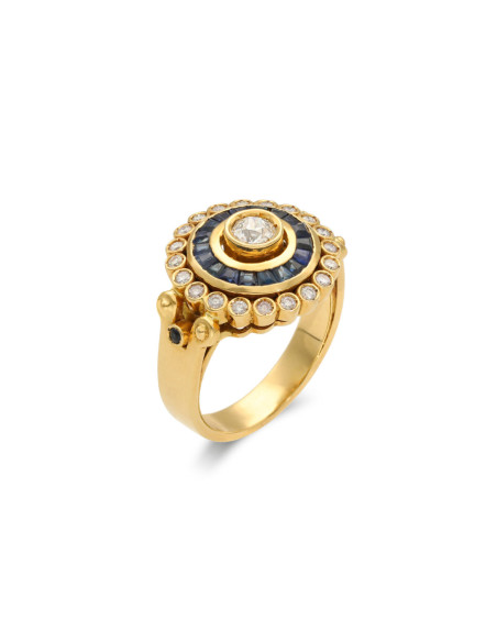 Anillo Oro Amarillo, Zafiros Y Diamantes