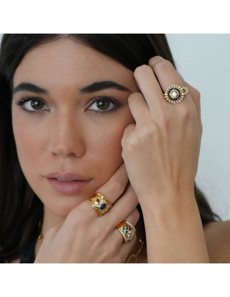 Anillo Oro Amarillo, Zafiros Y Diamantes