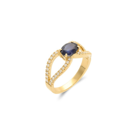Anillo Oro Amarillo, Zafiro Y Diamantes. Género: Mujer. Material: Oro amarillo. Piedras: Diamantes,Zafiros