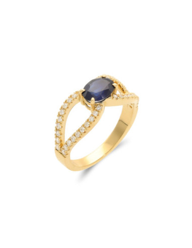 Anillo Oro Amarillo, Zafiro Y Diamantes