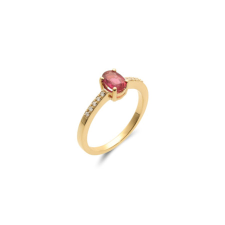 Anillo Oro Amarillo, Rubí Y Diamantes. Género: Mujer. Material: Oro amarillo. Piedras: Diamantes,Rubies