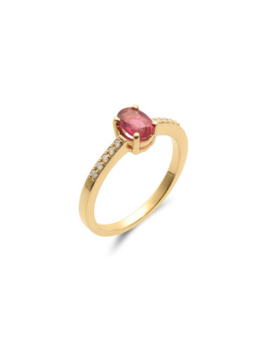 Anillo Oro Amarillo, Rubí Y Diamantes