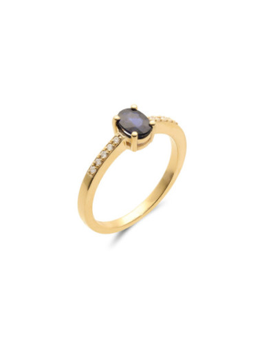 Anillo Oro Amarillo, Zafiro Y Diamantes