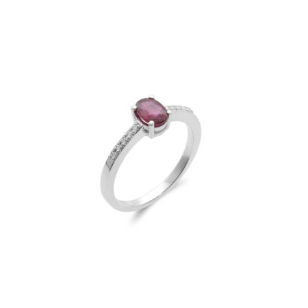 Anillo Oro Blanco, Rubí Y Diamantes. Género: Mujer. Material: Oro blanco. Piedras: Diamantes,Rubies