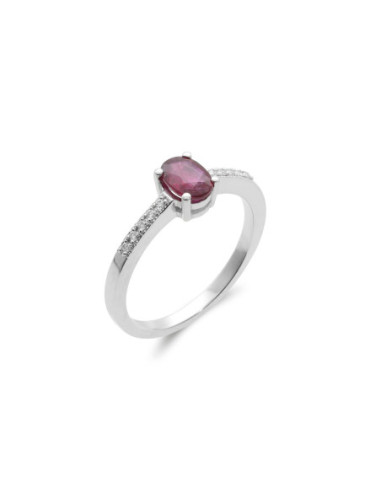 Anillo Oro Blanco, Rubí Y Diamantes