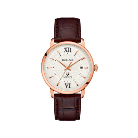 Reloj Bulova Classic Hudson 97B225. Género: Hombre. Material: Acero. Tamaño: De 39mm a 42mm. Correa: Piel. Color esfera: Beige. Estilo: Clásico. Movimiento: Automático. Características técnicas: Hora y segundero,Calendario,Reserva de marcha