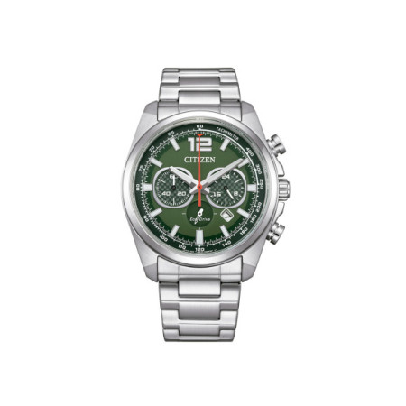 Reloj Citizen Active Sport Chrono CA4640-50X. Género: Hombre. Material: Acero. Tamaño: De 39mm a 42mm. Correa: Acero. Color esfera: Verde. Estilo: Deportivo. Movimiento: Eco Drive. Características técnicas: Hora y segundero,Calendario,Cronógrafo,Reserva de marcha