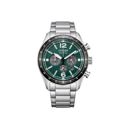 Reloj Citizen Aviation CA4654-55X. Género: Hombre. Material: Acero. Tamaño: De 43mm a 46mm. Correa: Acero. Color esfera: Verde. Estilo: Aviador. Movimiento: Eco Drive. Características técnicas: Hora y segundero,Calendario,Cronógrafo,Reserva de marcha