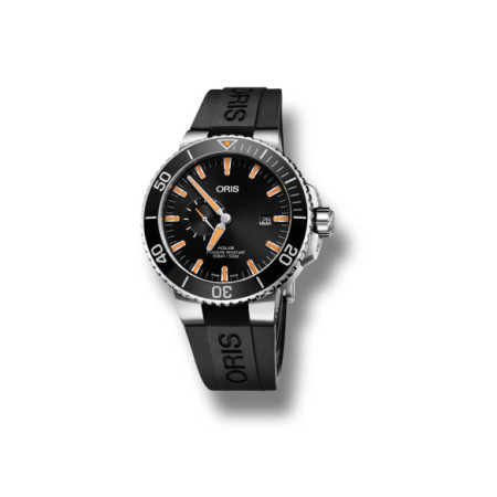 Reloj Oris Aquis Small Second 01 743 7733 4159-07 4 24 64EB. Género: Hombre. Material: Acero. Tamaño: De 43mm a 46mm. Correa: Caucho. Color esfera: Negro. Estilo: Deportivo. Movimiento: Automático. Características técnicas: Hora y segundero,Calendario,Reserva de marcha