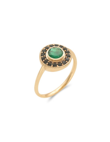 Anillo Oro Amarillo, Esmeralda Y Diamantes