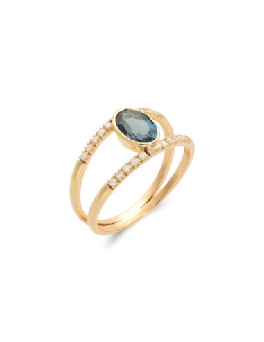 Anillo Oro Amarillo, Topacio Y Diamantes