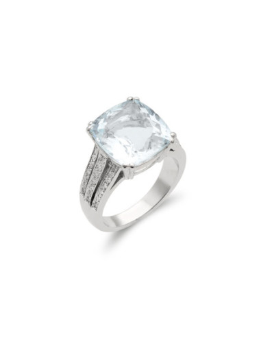 Anillo Oro Blanco, Aguamarina Y Diamantes