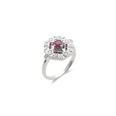Anillo Oro Blanco, Rubíes Y Diamantes. Género: Mujer. Material: Oro blanco. Piedras: Rubies,Diamantes