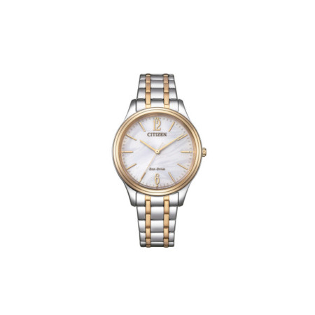 Reloj Citizen Lady Elegance EM0416-78A. Género: Mujer. Material: Acero. Tamaño: De 32mm a 38mm. Correa: Acero. Color esfera: Blanco. Estilo: Clásico. Movimiento: Eco Drive. Características técnicas: Hora y segundero,Reserva de marcha
