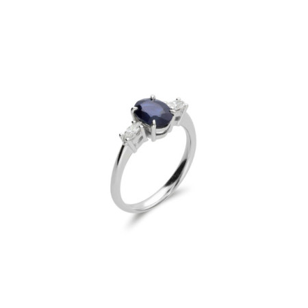 Anillo Oro Blanco, Zafiro Y Diamantes. Género: Mujer. Material: Oro blanco. Piedras: Diamantes,Zafiros