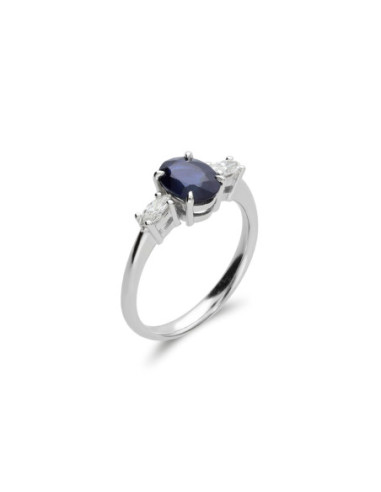 Anillo Oro Blanco, Zafiro Y Diamantes