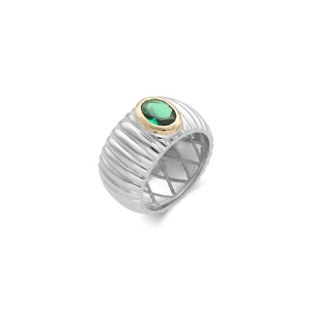 Anillo Plata-Oro Amarillo Y Piedra Verde. Género: Mujer. Material: Oro amarillo,Plata. Piedras: Otras gemas