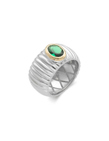 Anillo Plata-Oro Amarillo Y Piedra Verde