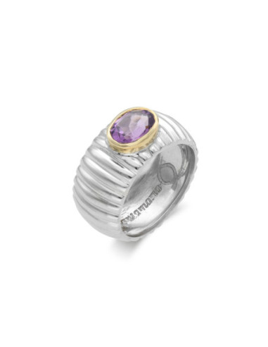 Anillo Plata-Oro Amarillo Con Amatista
