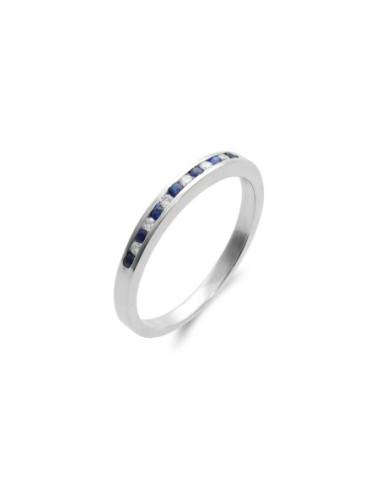 Anillo Oro Blanco, Zafiros Y Diamantes