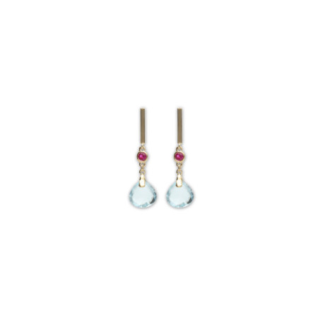 Pendientes Oro Amarillo, Rubí Y Topacio. Género: Mujer. Material: Oro amarillo. Piedras: Topacio azul,Rubies