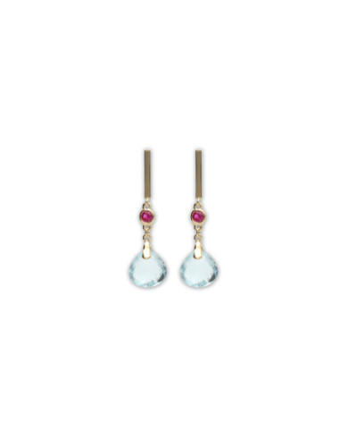 Pendientes Oro Amarillo, Rubí Y Topacio