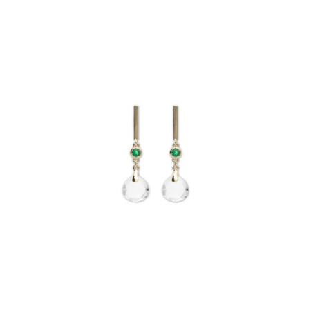 Pendientes Oro Amarillo, Esmeralda Y Cristal De Roca. Género: Mujer. Material: Oro amarillo. Piedras: Esmeraldas,Otras gemas